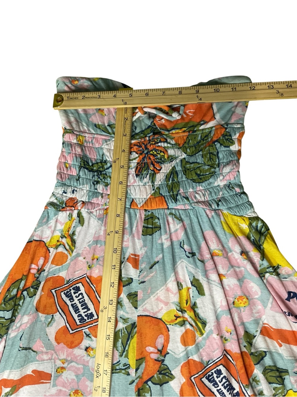 Boho Strapless Harem Jumpsuit Romper Fruit Print Smocked Palazzo One Size Est. S - Picture 6 of 6